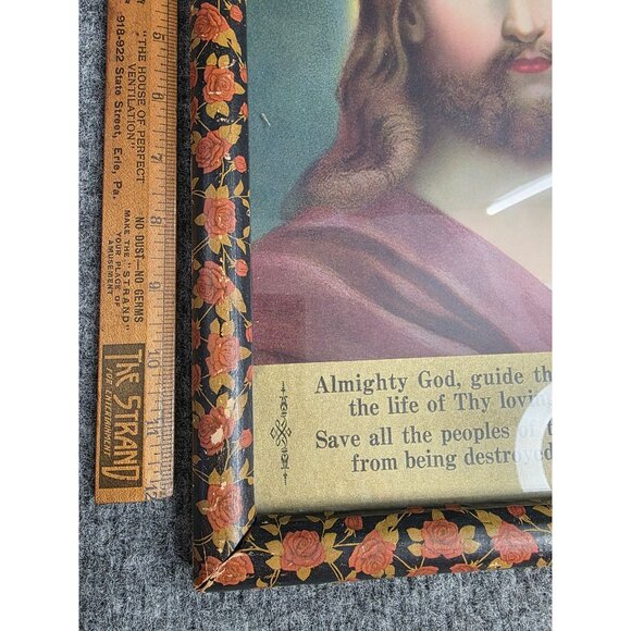 Vtg 1943 Jesus Christ Framed Print By William J Zimmerman Floral Border - Picture 2 of 4